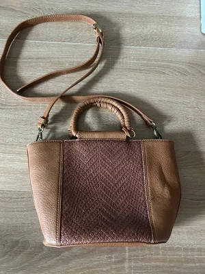 Anthropologie Tan faux Leather Woven-Accent Satchel with Strap thumbnail 1
