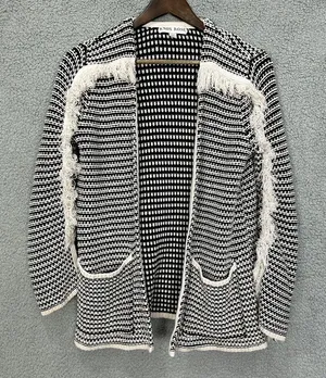 Knox Rose Cardigan Womens XS Black Open Front Oversized‎ Fringe Boho Western thumbnail 1