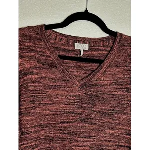LOGO By Lori Goldstein Tunic Sweater L Heathered Red‎ Black Pockets Cozy Warm Cabin thumbnail 13