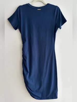MICHAEL Michael Kors Navy Blue Ruched Cinched Casual Dress, Size Medium thumbnail 14