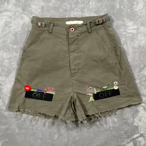 Off White Shorts Womens 26 Green Flower Embroidery Cargo Streetwear Military thumbnail 1