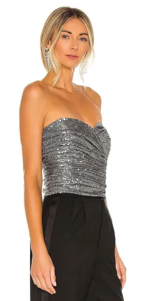 Free People Charcoal Sequin Sleeveless Cropped Tube Top thumbnail 2