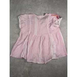 THML Embroidered Tassel Boho Peplum Top Pink Orange Geometric Blouse M thumbnail 6