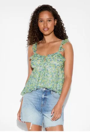 Wild Fable™ Women's Scoop Neck Chiffon Flutter Tank Top - Green Floral XL target thumbnail 1