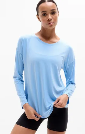 New Athleta L Move With Ease Top  Large  Regular Breeze Blue Long Sleeve thumbnail 1