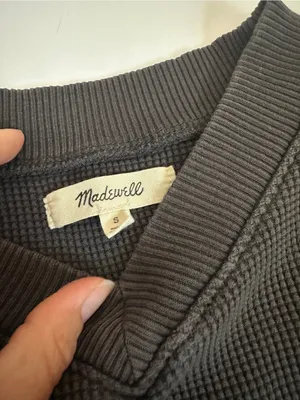 Madewell Gray Boxy Waffle Knit V-Neck Boxy Sweatshirt Tee Small thumbnail 5