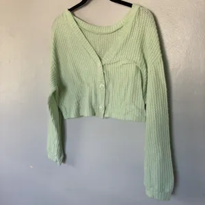 Shein Mint Green Waffle Knit Cropped Button Cardigan Sweater 1XL thumbnail 4