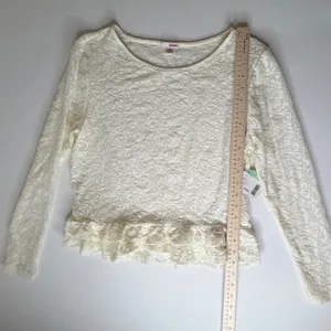 NWT Bongo Floral Lace Peplum Shirt Large Cream‎ 90s Y2K Layering Sheer Boho thumbnail 10