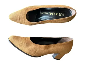 Prada Women’s Vintage Y2K Brown Suede Block Closed Toe Heels Size 37 1/2 thumbnail 2