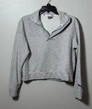Puma Womens Hoodie Gray mock‎ neck Pullover boxy Sweatshirt size Small thumbnail 1