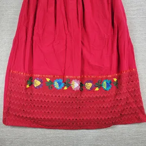 Handmade Mexican Dress M Red Embroidered Muumuu Floral Crochet Boho Hippie Midi thumbnail 6