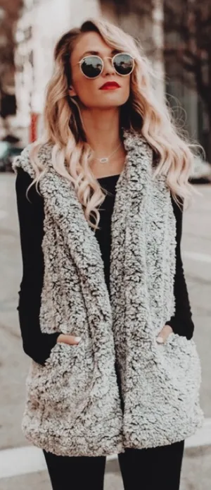 VICI Sherpa Cozy Hoodie Vest thumbnail 1
