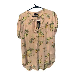 Polo Ralph Lauren Pink Floral‎ Tie Neck Blouse, Womens Large thumbnail 2