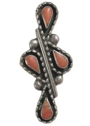 ZUNI Artist Signed LES Southwestern Natural Coral Vintage Ring Sz 5 thumbnail 1