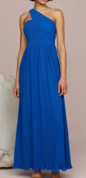 AMUR Skye One Shoulder Pleated Chiffon Gown Poseidon Blue Size 4 NWOT thumbnail 1