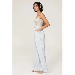 Katie May Sz Small Light Blue Tink Satin Lace Corset Wide Leg Cocktail Jumpsuit thumbnail 2