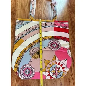 Tory Burch Celestial Canvas Tote Bag Moon Stars Pink Multicolor Large thumbnail 6