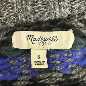 Madewell Fair Isle Geometric Turtleneck Sweater Grey Blue Merino Wool Size S thumbnail 5