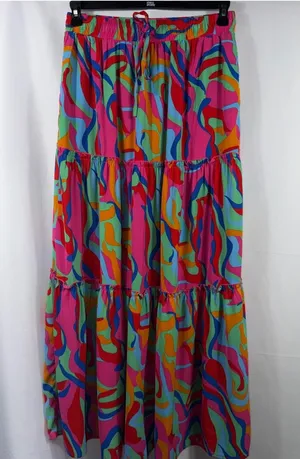 Colorful Abstract Print Tiered Maxi Skirt Size M thumbnail 1