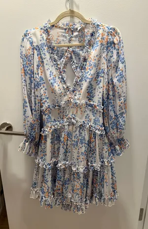 Selfie Leslie Blue Floral Open-Back Ruffle Mini Dress Size Medium NWOT thumbnail 3