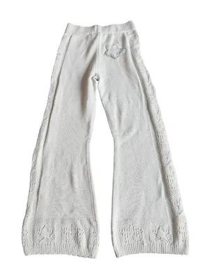 LoveShackFancy White Toro Crochet Flare Pants Wide Leg Pointelle X-Small Women's thumbnail 8