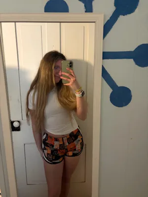 nike womens orange and black athletic shorts thumbnail 2