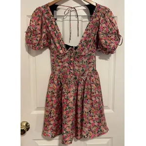 For Love & Lemons Paulina Mini Dress ASO Ariel Winter Pink Floral Puff Sleeve XS thumbnail 3