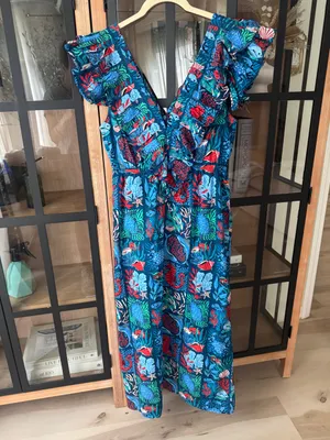 Printfresh Lola Midi Dress ruffle Nautical Tiles Seaside ocean animals fish reef thumbnail 9