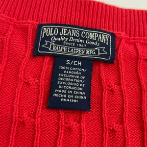 Polo Ralph Lauren Y2k‎ cable Red V-Neck Sweater embroidered initial sz S thumbnail 3