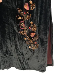 Vintage Black‎ Burgundy Velvet Floral Embroidered Boho Whimsigoth Maxi Dress S thumbnail 6