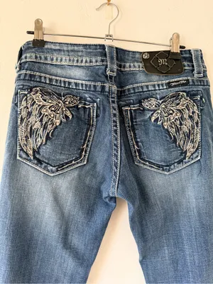 Y2k Miss Me Dark Blue denim cowgirl embellished Bootcut boho Jeans thumbnail 7