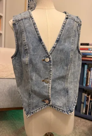 Light Wash Denim Vest with Button Front Blue thumbnail 1
