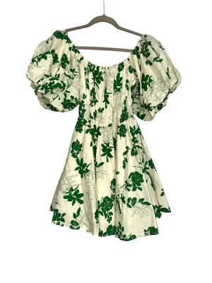 & Merci Puff Sleeve Green Floral Cotton Fit and Flare Mini Dress SMALL thumbnail 4