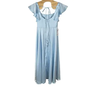 NEW Azazie Bondi Bridesmaid Dress Womens Sz A10 Sky Blue Satin Formal Maxi Slit thumbnail 5