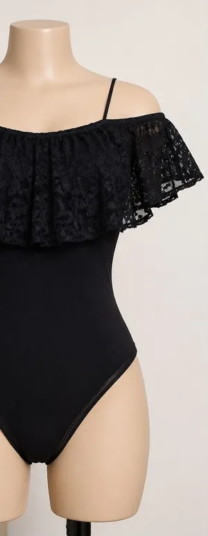 Black Lace Off Shoulder Bodysuit Size S NWT thumbnail 1