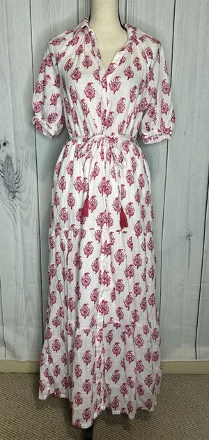 Roller Rabbit x Target Maxi Dress Pink Bouquet Print Short Sleeve Womens Sz S thumbnail 1