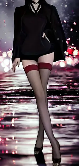 1 Pair Thin Light Two Tone, Control Top Sheer‎ Over The Knee Socks One Size Black thumbnail 1