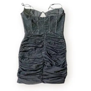 Oh Polly Black Rhinestone Mesh Ruched Mini Dress thumbnail 4