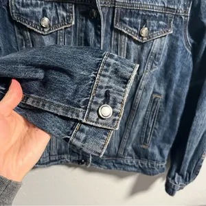 Good American Shearling Collar Denim Trucker Jacket thumbnail 7