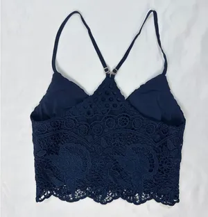 Abercrombie Crochet Lace Racerback Crop Tank - Navy - XS thumbnail 3