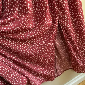 Shein cottagecore red polka dot shirred smocked maxi dress women's L side slit thumbnail 3