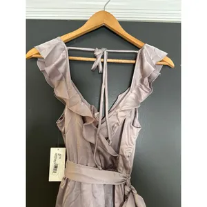 Show Me‎ Your MuMu NEW XXS Samantha Ruffle Wrap Dress Dusty Purple Luxe Satin thumbnail 7