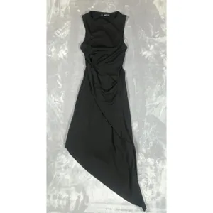 Bershka Black Asymmetric Dress Small Midi Elegant Cut Out Whimsy‎ Goth Sexy thumbnail 2