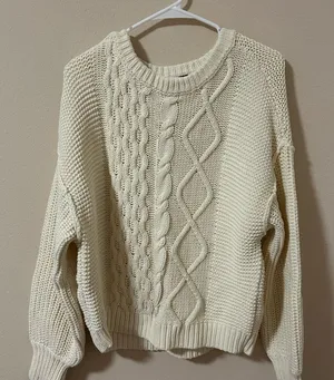 Cozy Cream White Cable Knit Sweater thumbnail 1