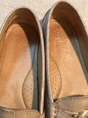 Ralph Lauren Taupe Croc-Embossed Leather Loafers with Gold RL Medallion thumbnail 3
