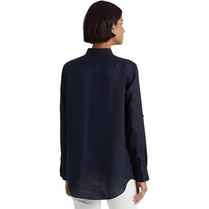 Lauren Ralph Lauren Navy Blue 100% Linen Roll-Tab Button Down Shirt‎ SP thumbnail 3
