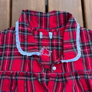 Lanz of Salzburg Nightgown‎ Traditional Red Plaid Eyelet Lace Trim Cotton Medium thumbnail 4
