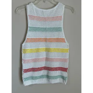 Alice + Olivia Croquet Tank Top Womens Small White Rainbow Stripe Semi Sheer thumbnail 3