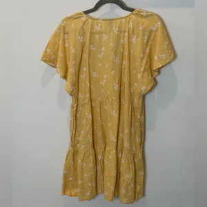 Universal Thread NWT Linen Blend Yellow Floral Flutter Sleeve Mini Dress Pockets thumbnail 3