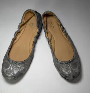 Coach Metallic Silver Signature Ballet Flats - Women's Slip-Ons thumbnail 1
